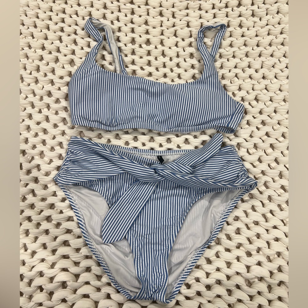 J. Crew Blue and White Striped Swimwear